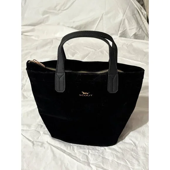 Scout Velvet Black Mini Tote With Dual Handles & Gold Quilted Interior Zip Close - Picture 2 of 15